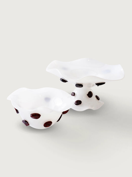 Ayaklı Puantiyeli Cam Çanak