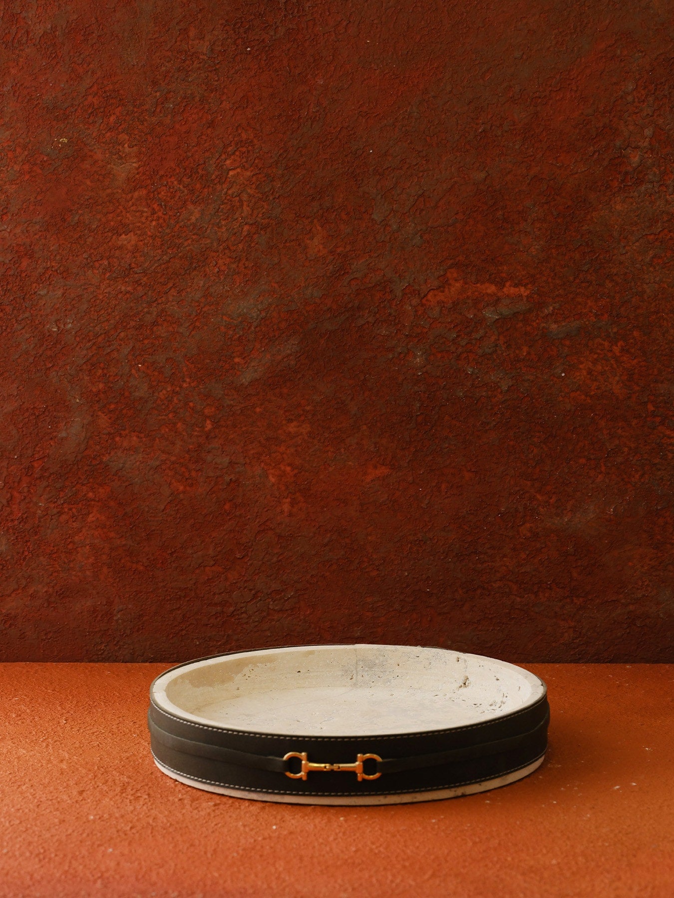 Deri Kemerli Traverten Tepsi-Yeşil - Büyük Boy