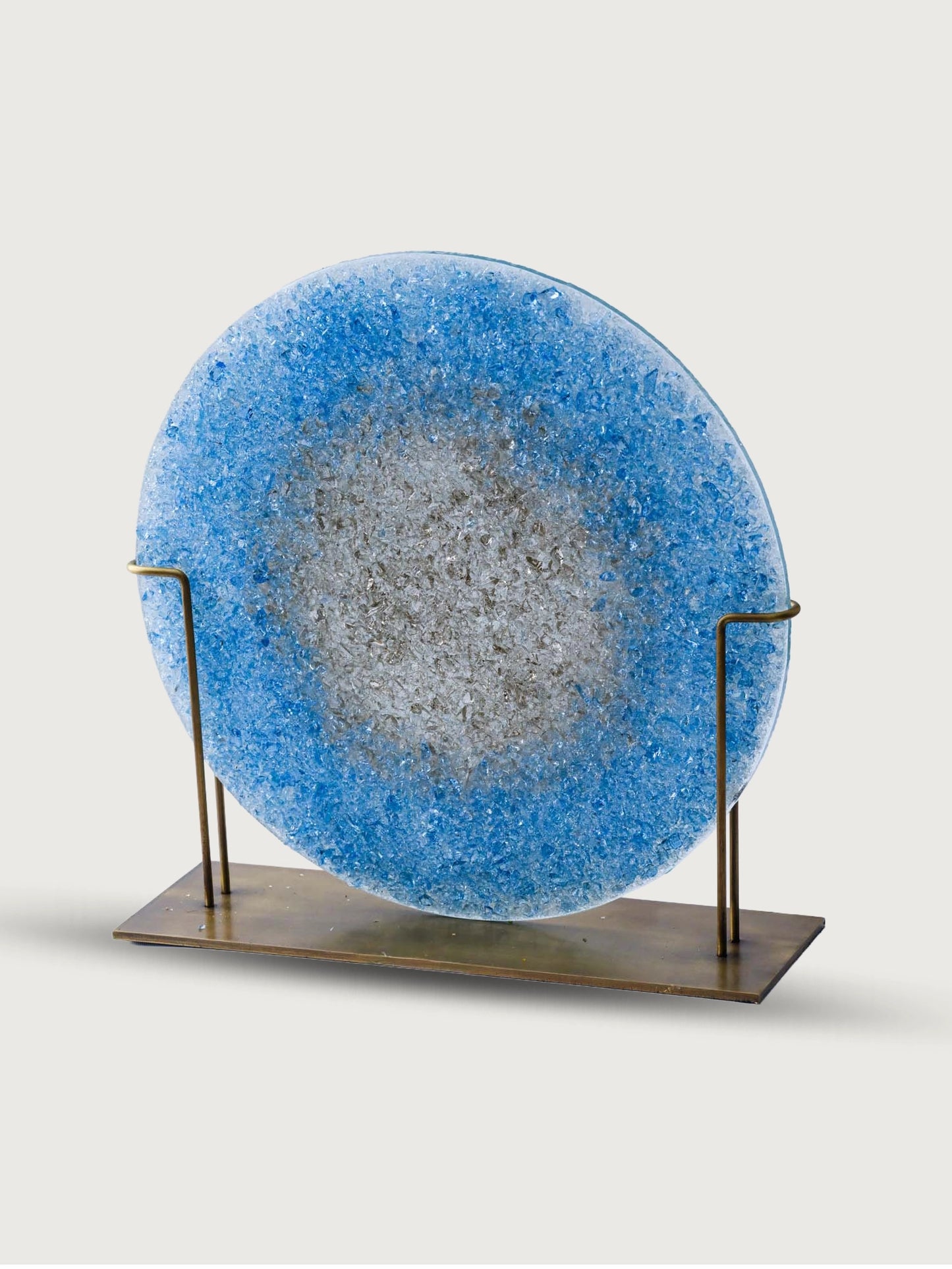 Marleth.co el yapımı 31 cm büyük boy dokulu kristalize cam disk modern heykel obje