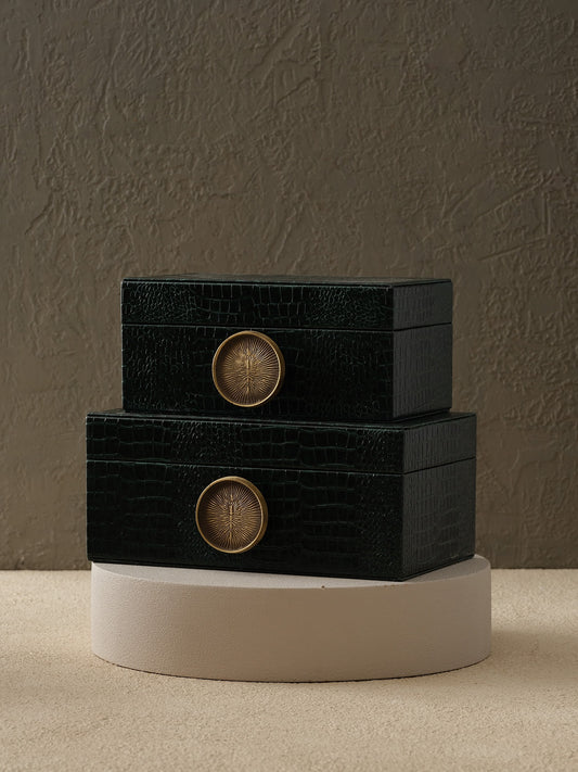 2'li Pirinç Düğmeli Deri Kutu