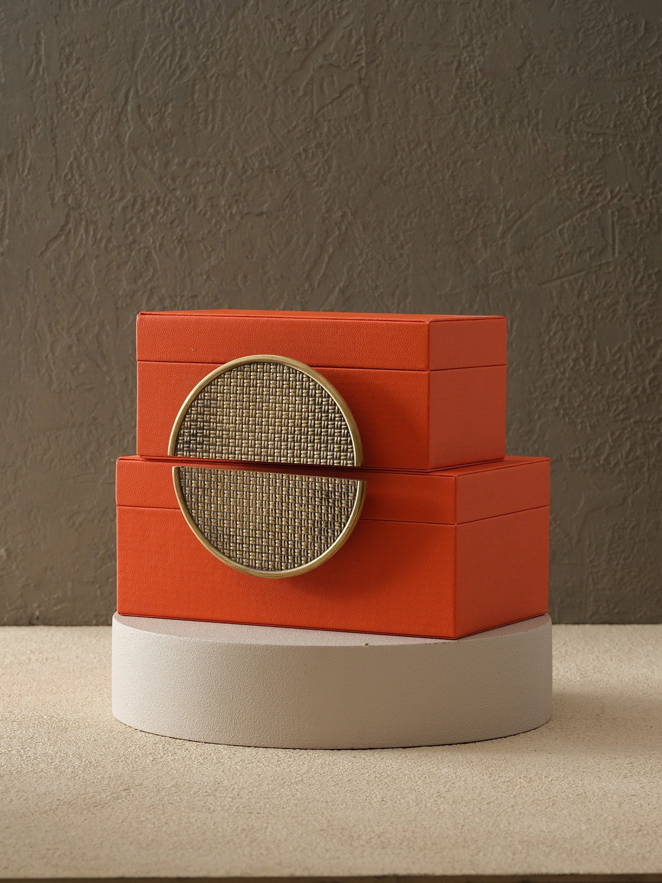 2'li Pirinç Yarım Ay Deri Kutu