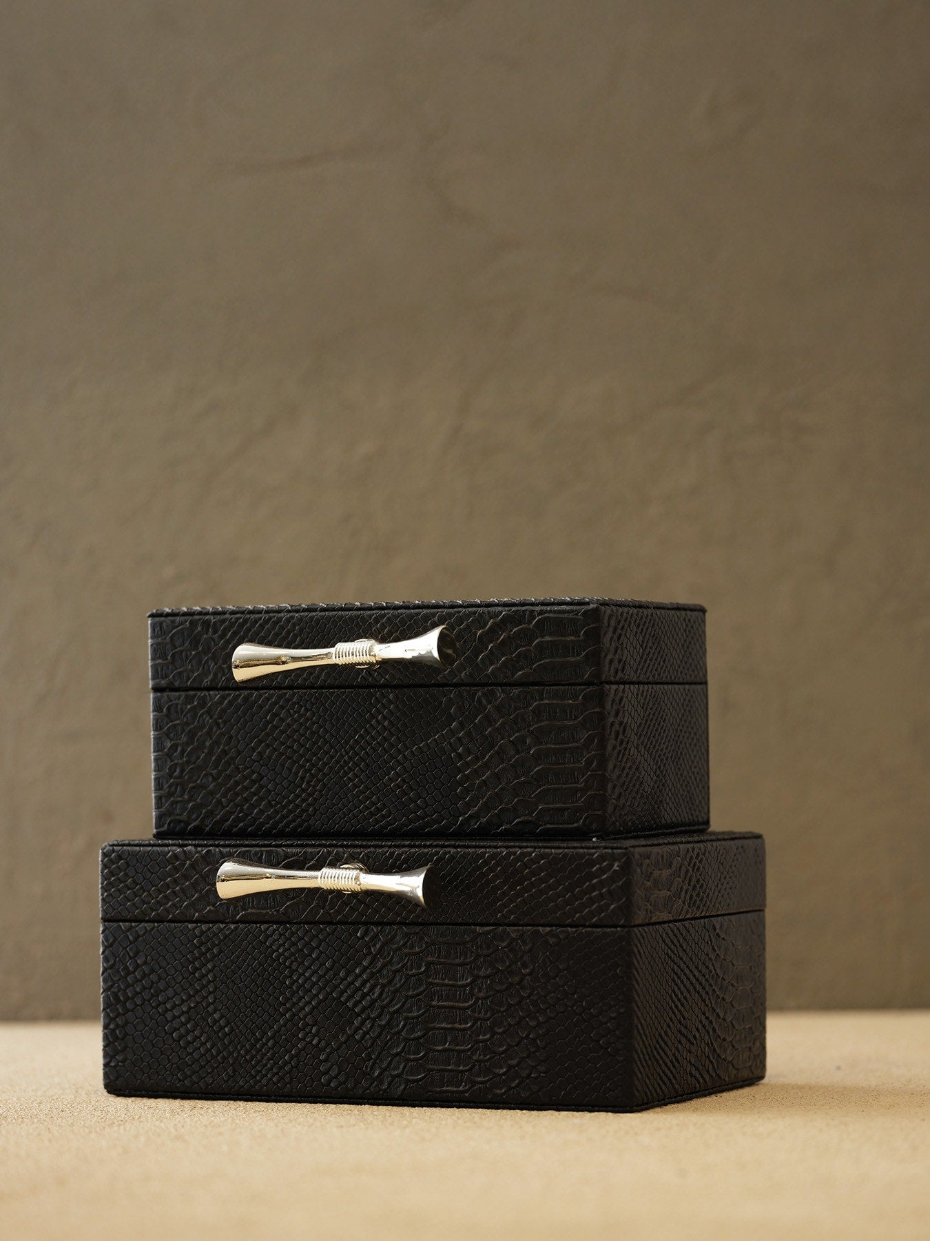 2'li Pirinç Fiyonklu Deri Kutu-Gümüş