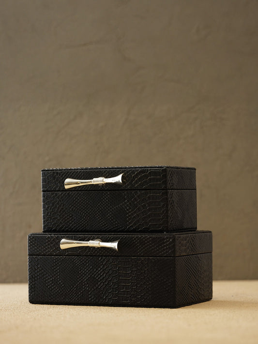 2'li Pirinç Fiyonklu Deri Kutu-Gümüş