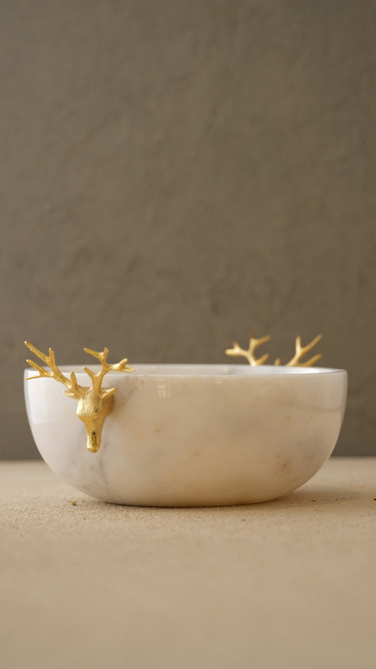 2 Pirinç Geyikli Mermer Çanak