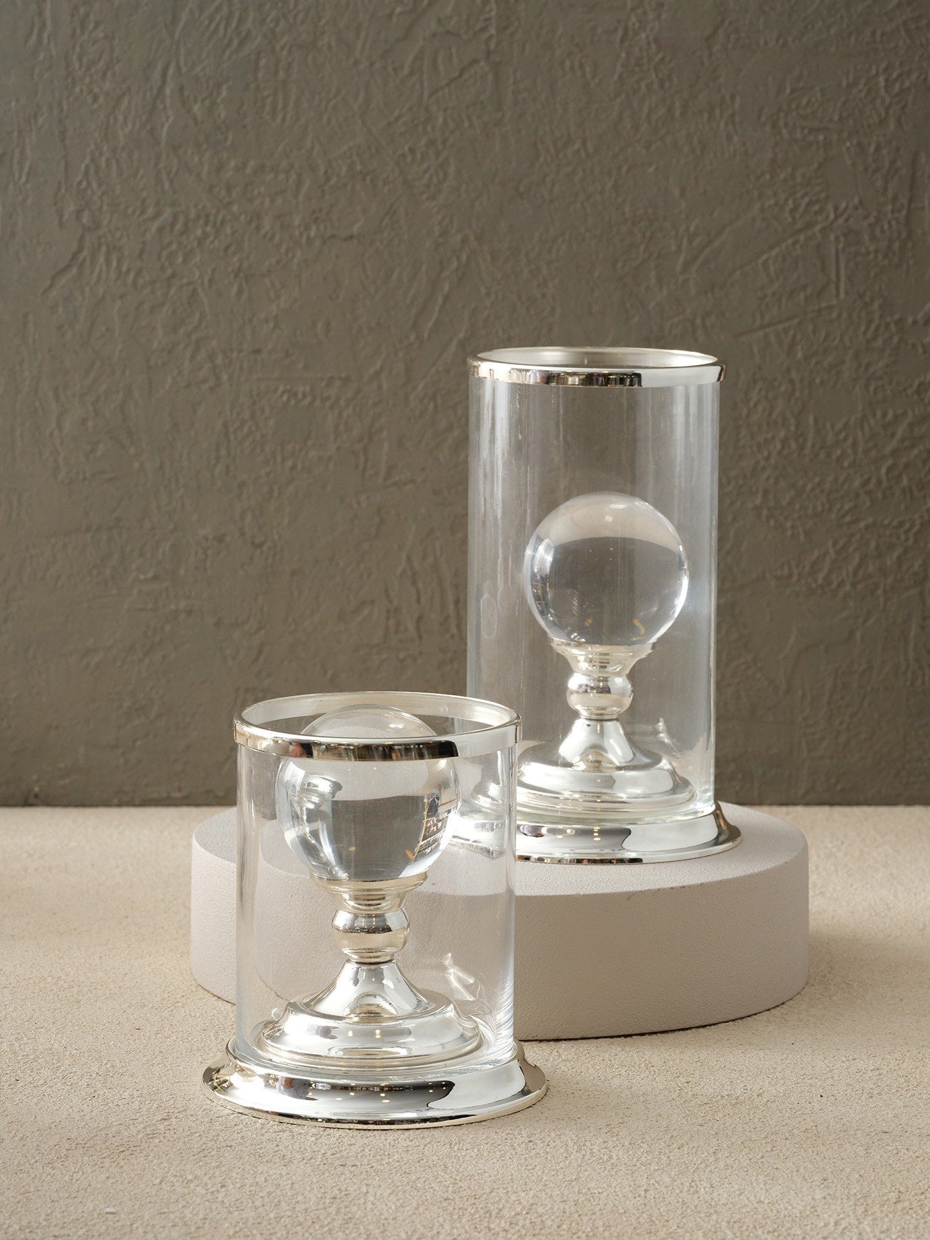 Cam Fanuslu Gümüş Mumluk- Şamdan - Büyük Boy