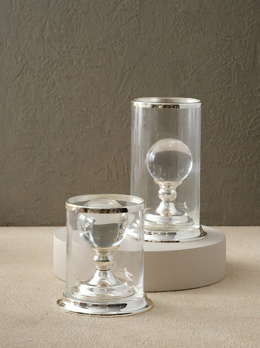 Cam Fanuslu Gümüş Mumluk- Şamdan - Büyük Boy