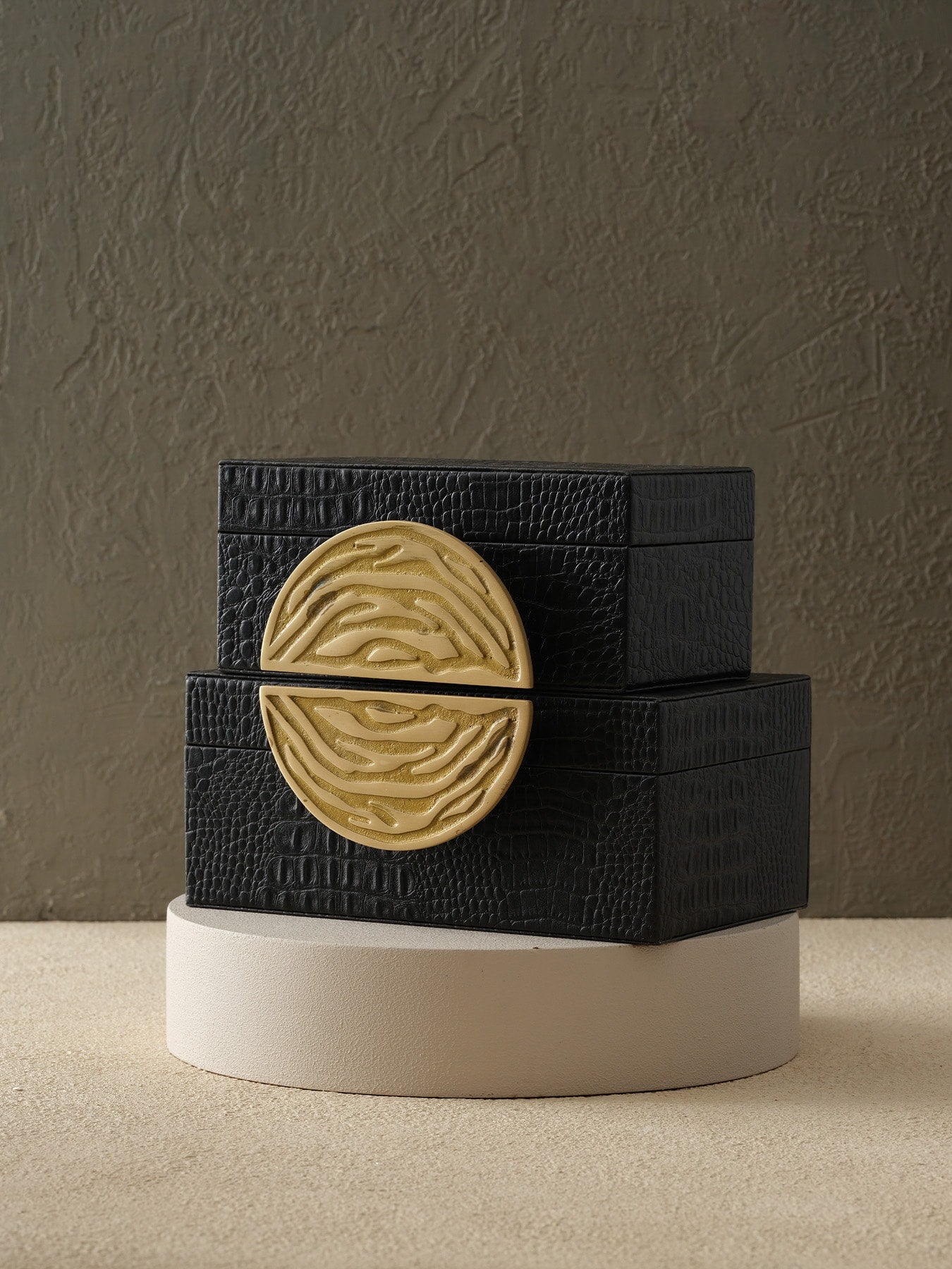 2'li Pirinç Yarım Ay Deri Kutu