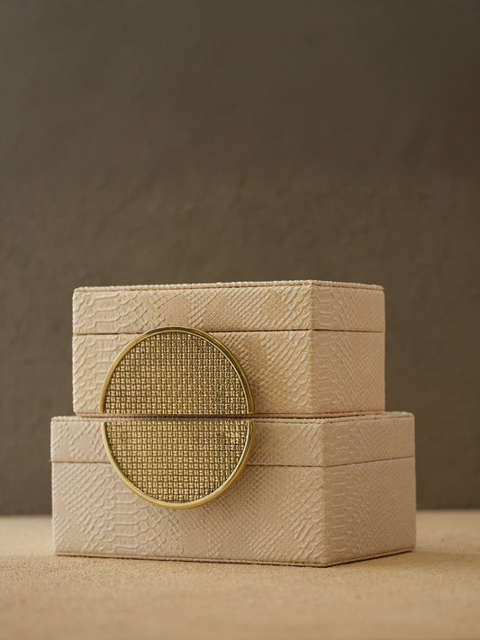 2'li Pirinç Yarım Ay Deri Kutu