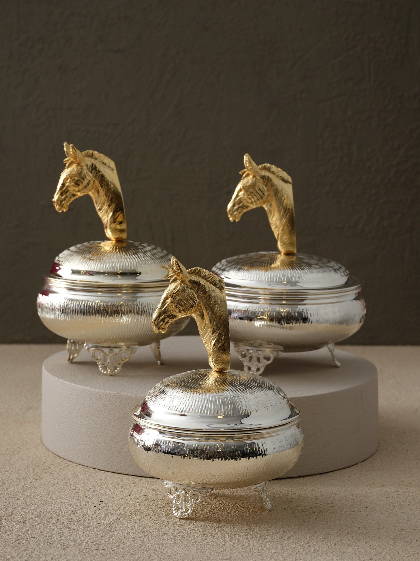 At Başlı Çizgili Gümüş Kutu - Ekstra Büyük Boy