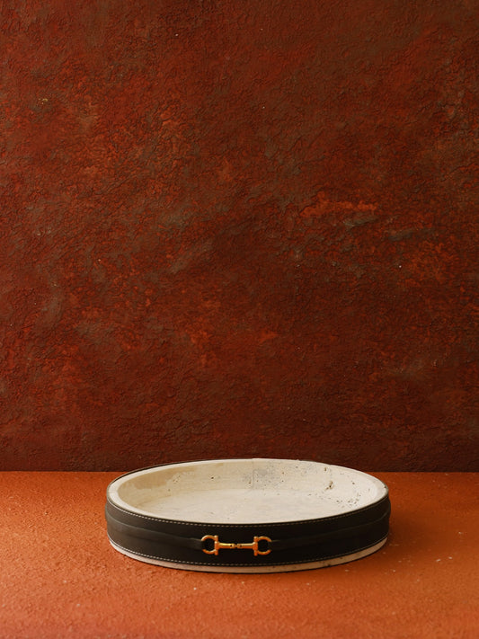 Deri Kemerli Traverten Tepsi-Yeşil - Büyük Boy