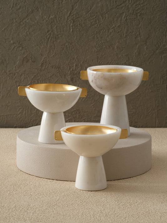 Kulaklı/İç Pirinç Kaseli Mermer Kase