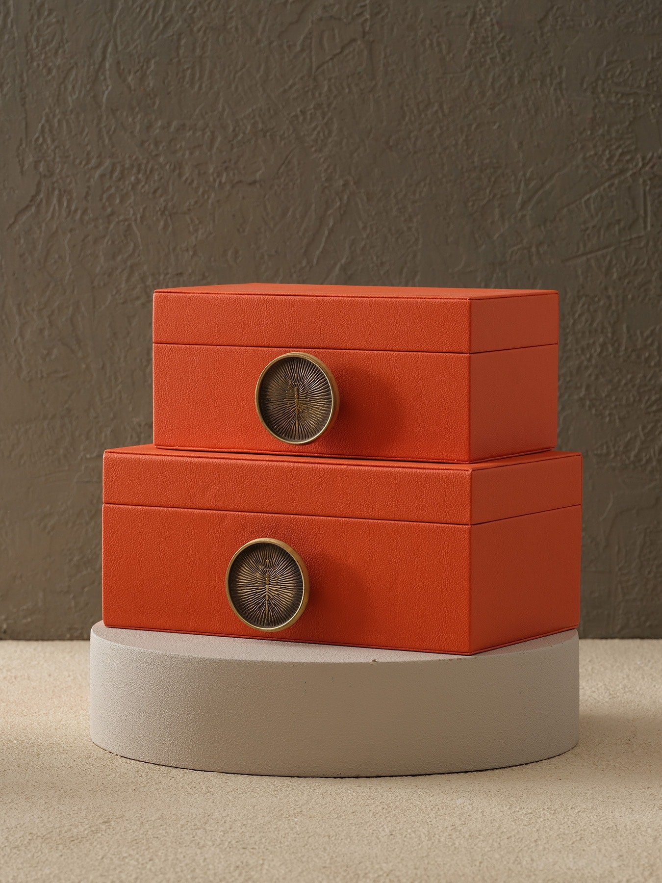 2'li Pirinç Düğmeli Deri Kutu