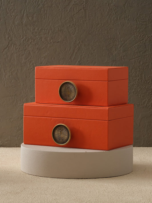 2'li Pirinç Düğmeli Deri Kutu