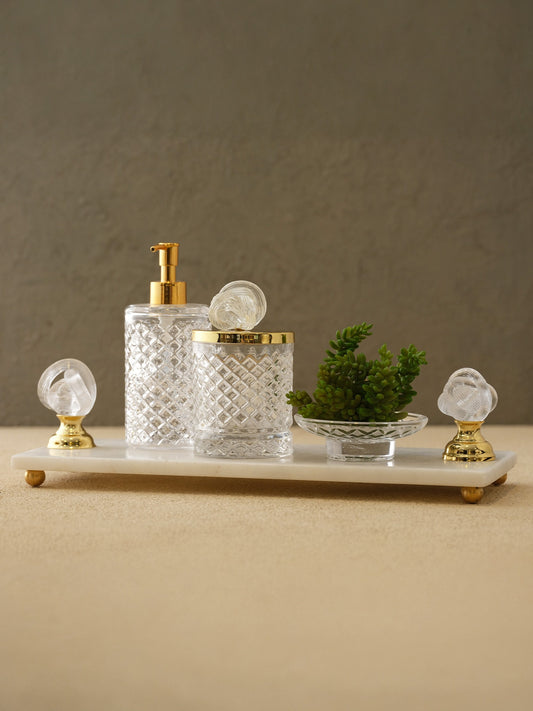 Marleth.co el yapımı dekoratif modelleri lüks cam banyo seti tepsi sivi sabunluk kati sabunluk dis fircalik kutu modern banyo aksesuarları murano cam kanca dekor siyah ve murano cam dugum turuncu kombinli lüks ev dekorasyonu