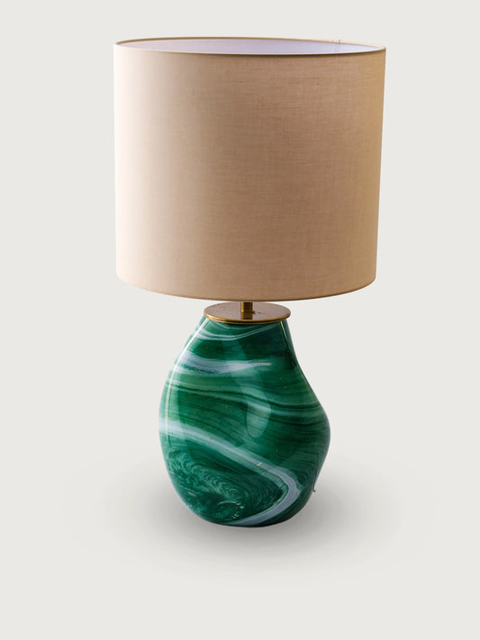 Marleth.co el yapımı şeffaf murano cam gövdeli abajur 57,5 cm boy ve 35,5 cm genişlik